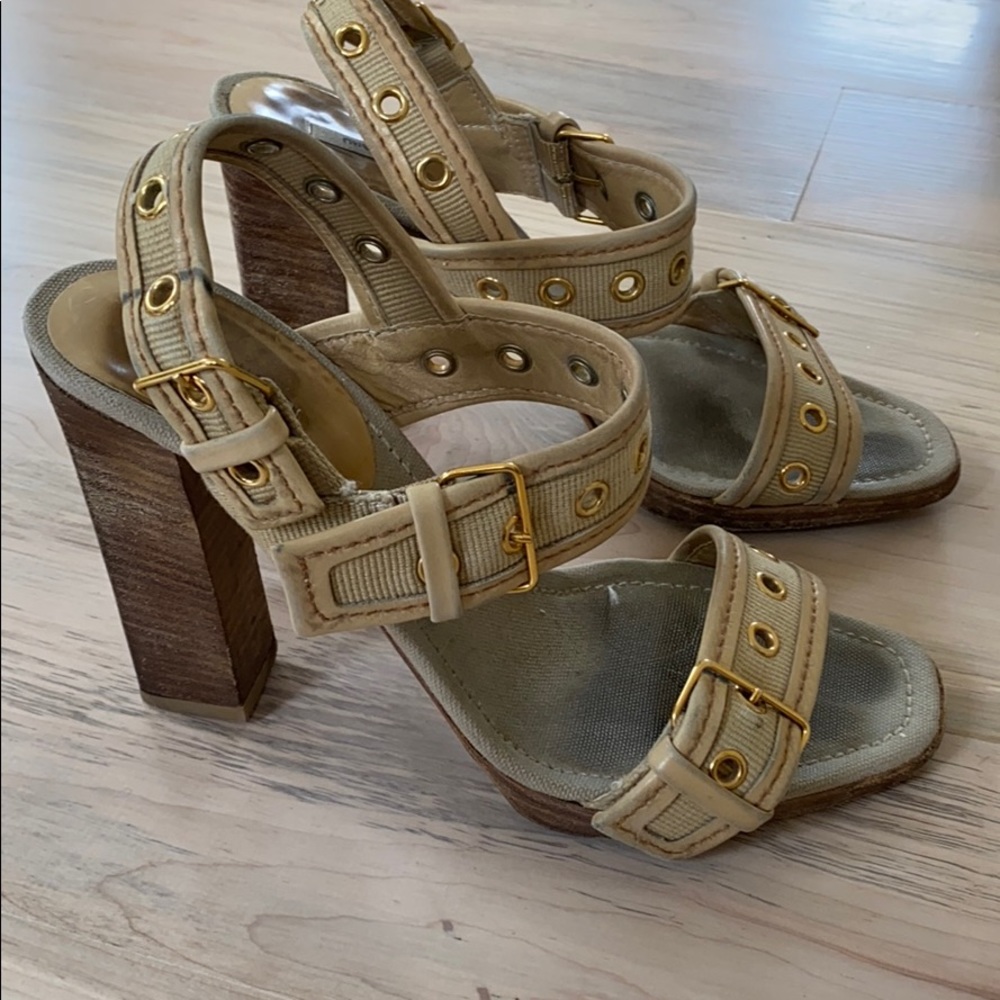 Miu Miu Cream Leather 3 Buckle Sandals